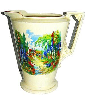 Vtg Burleigh Ware Staffordshire England Cottage Garden Ceramic Pitcher Jug 11-in
